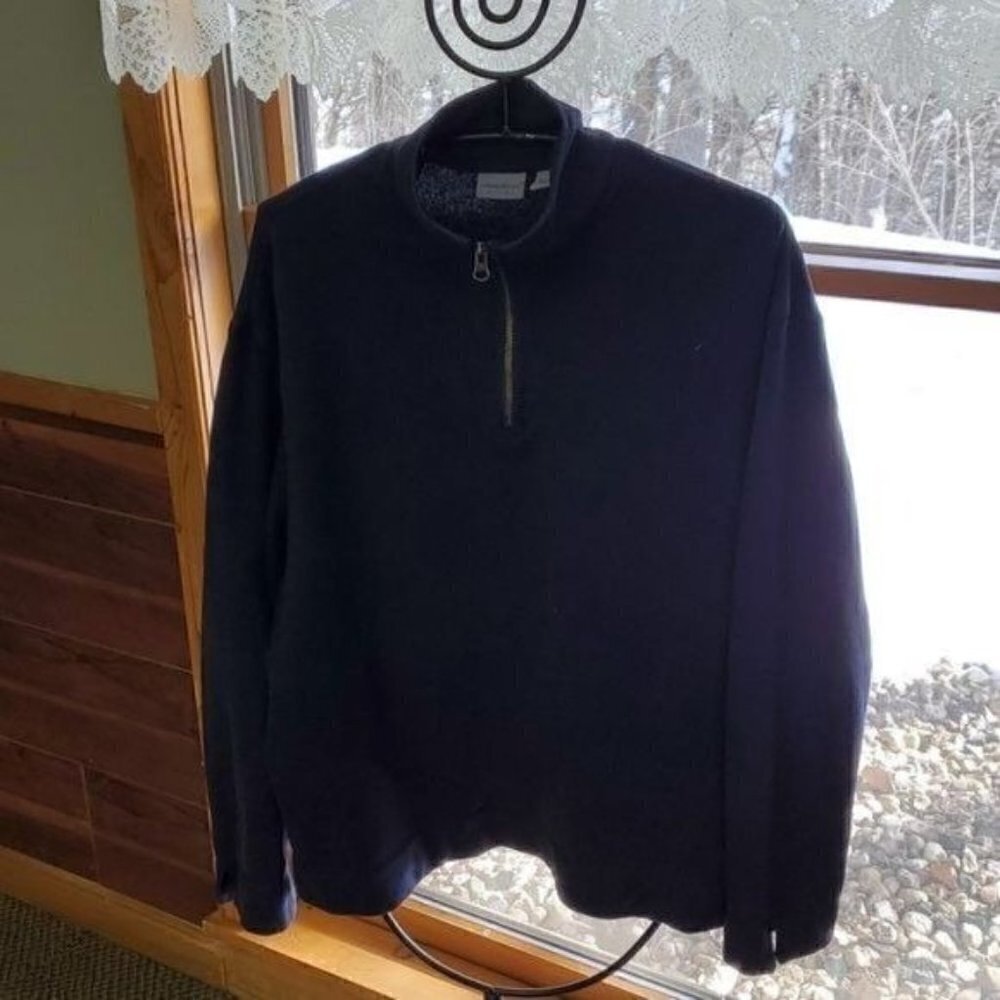 Eddie Bauer Mens Navy Blue 100% Cotton Quarter Zip Pullover Sweatshirt XL
